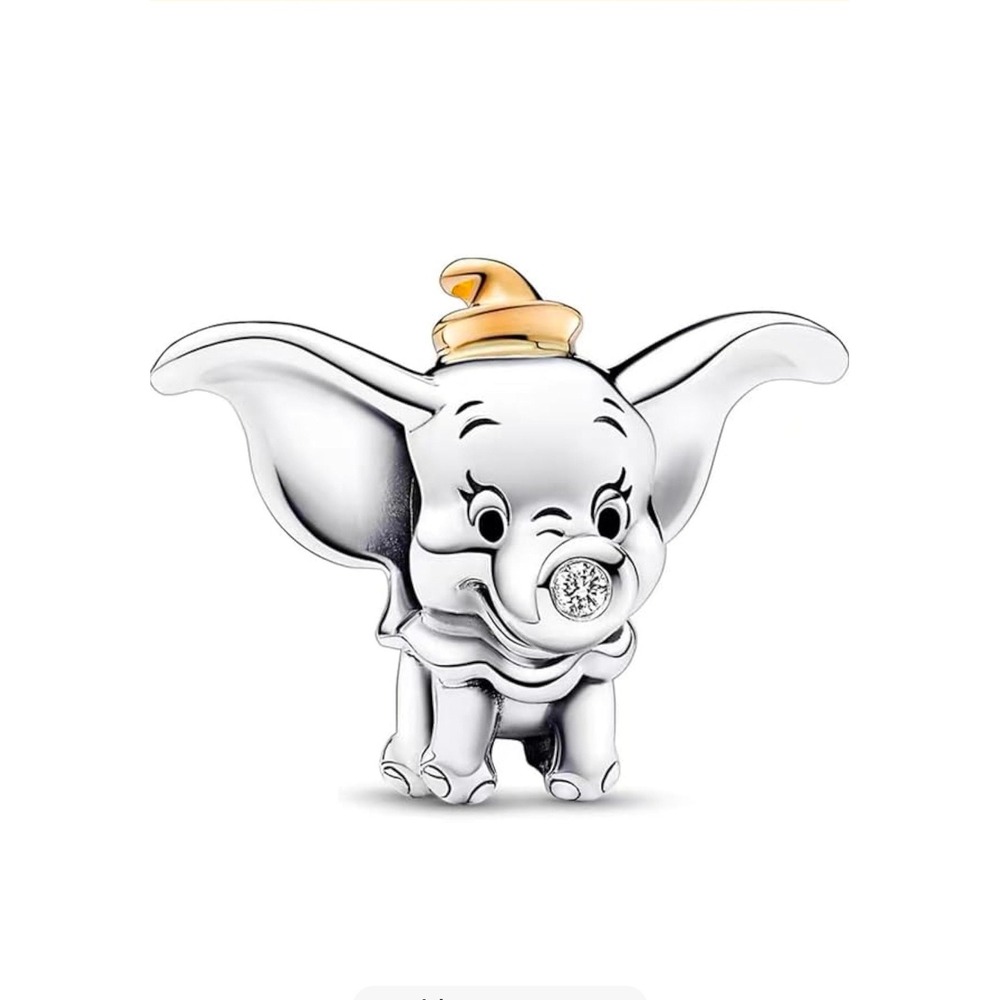 Disney Dumbo Elephant Charm 925 Sterling Silver Cubic Zirconia Two Tone Pendant